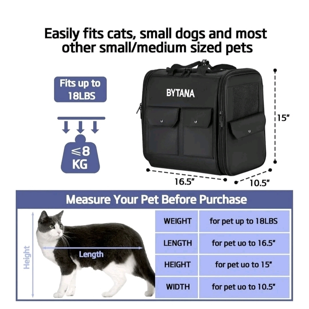 Pet Backpack Carrier for Cats and Dogs, Fits Up to 18 Lbs - Picture 4 of 8